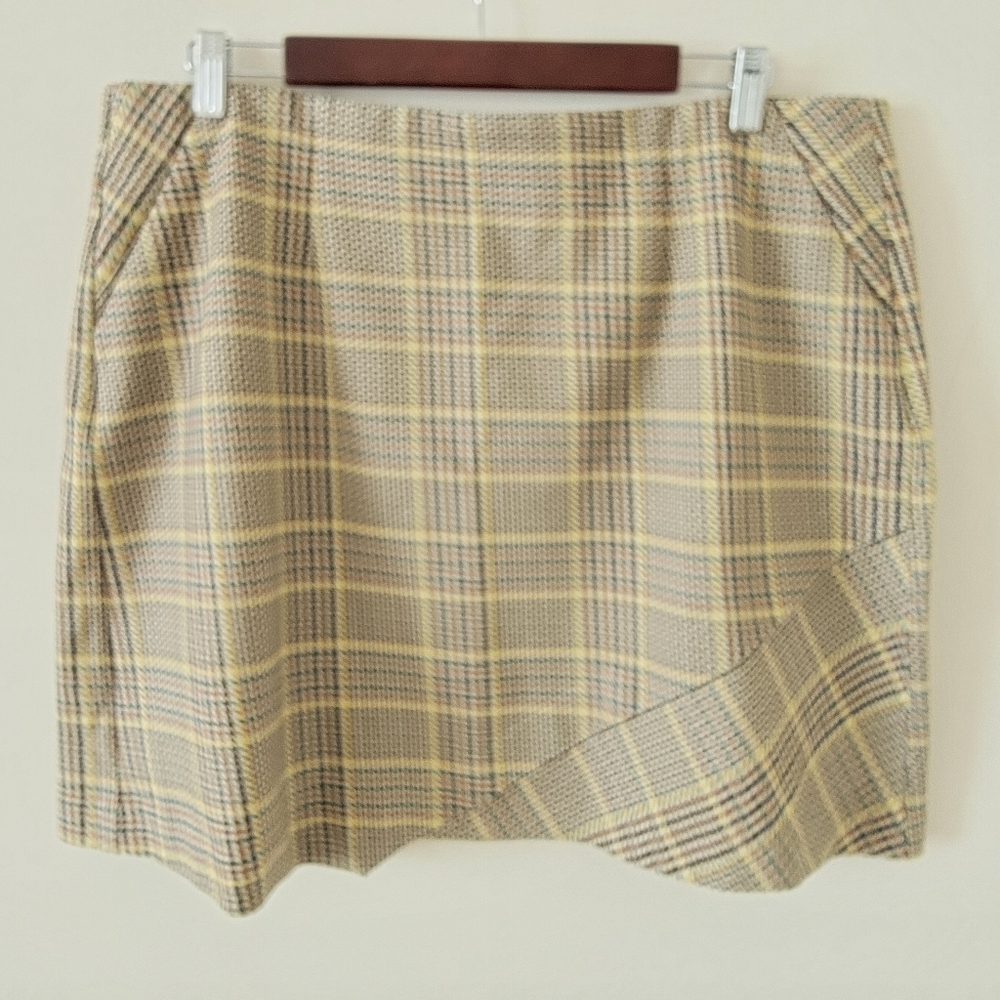 Cabi Plaid Yellow Brown Skirt